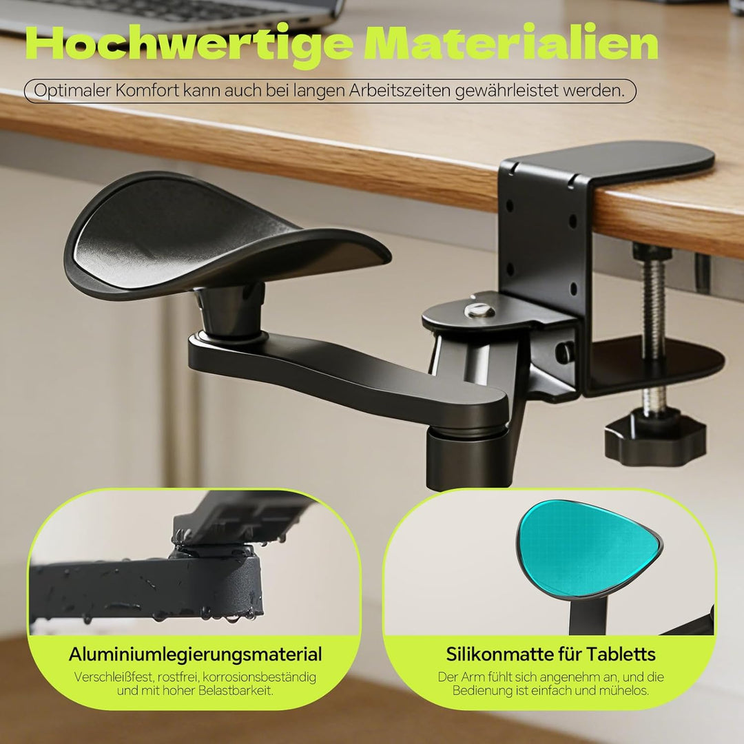 Verstellbare Armauflage für Schreibtisch – Ergonomische Armlehnenstütze &amp; Handgelenkauflage – 360° D