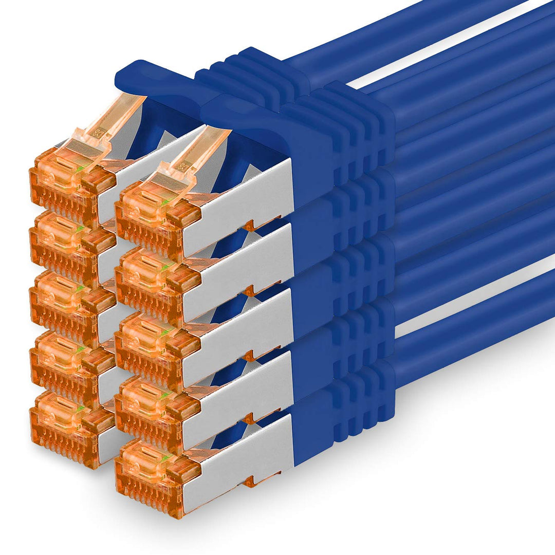 1aTTack.de 5m - Cat.7 Netzwerkkabel Blau - 10 Stück Gigabit Ethernet LAN Kabel 10000 Mbit s Patchkab
