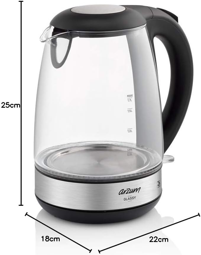 Arzum AR3071 Glassy Kettle, Glass, 2200W, 1.7 litre capacity