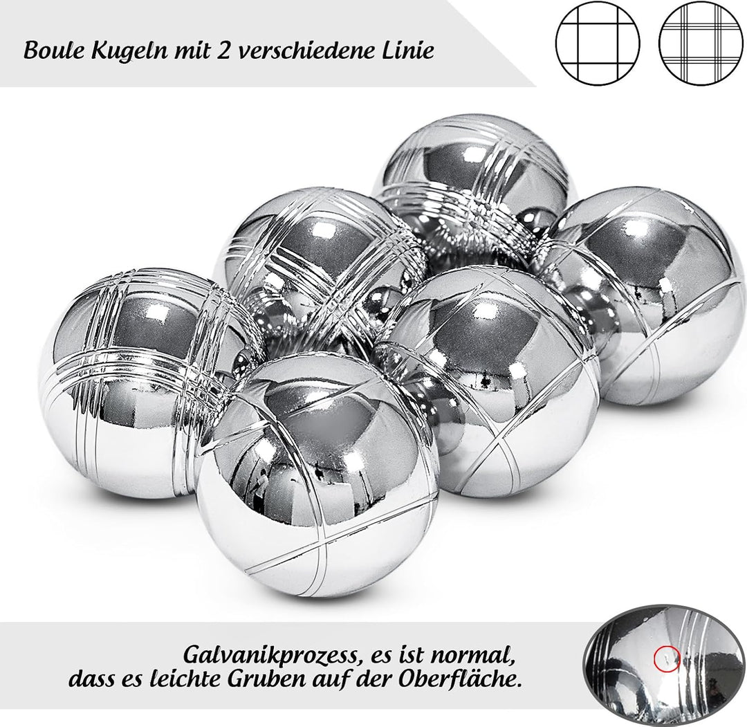 2x Boule Set, 12 Boccia Kugeln für 2-6 Spieler, Metallkugeln Boccia Spiel mit 2 Tragetasche, 4 Zielk