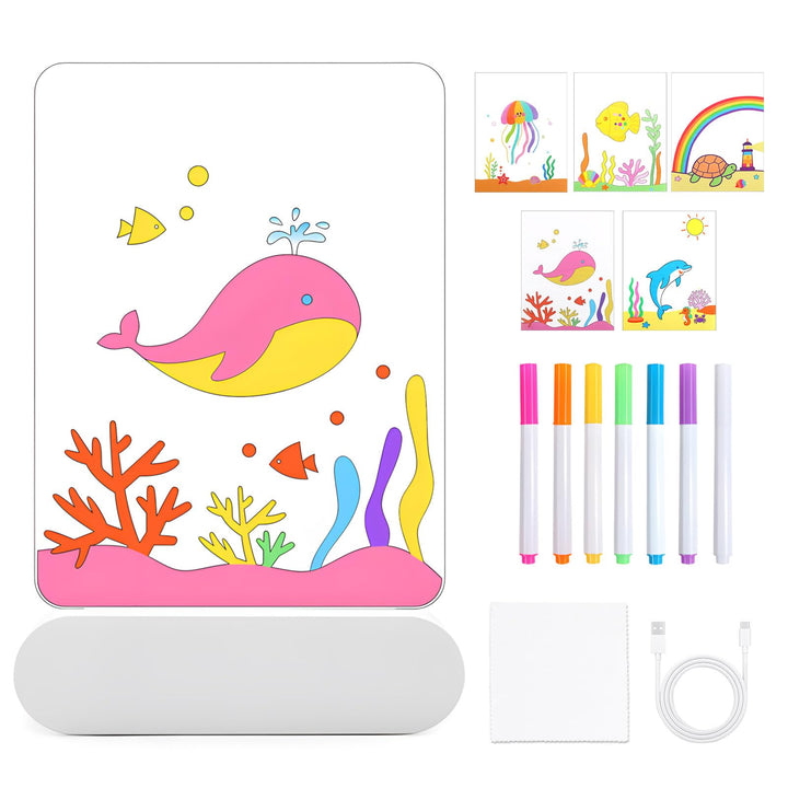 Leuchtendes Led Zeichenbrett für Kinder, 20x15cm Transparente Acryl Notiztafel mit 6 Farben Stift, D