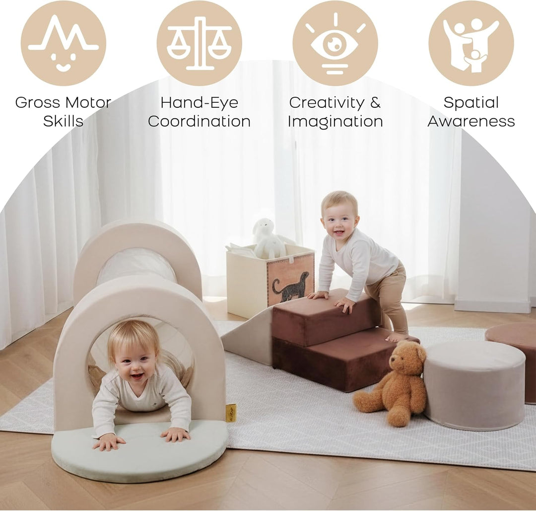 BanaSuper Schaumstoff Bausteine & Spieltunnel Set | XXL Kletterblöcke und Krabbeltunnel für Kinder |