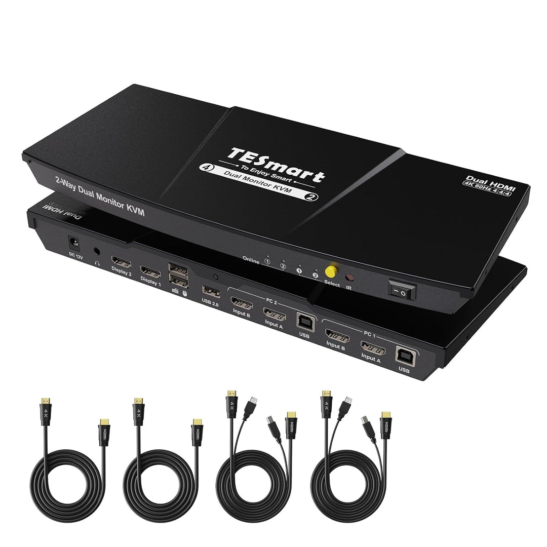 TESmart Dual Monitor 2x2 HDMI 2 Port KVM Switch 4K@60Hz 4:4:4 Ultra HD 2 PC 2 Monitor Switch mit zus