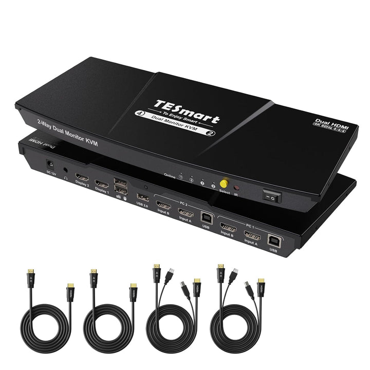 TESmart Dual Monitor 2x2 HDMI 2 Port KVM Switch 4K@60Hz 4:4:4 Ultra HD 2 PC 2 Monitor Switch mit zus