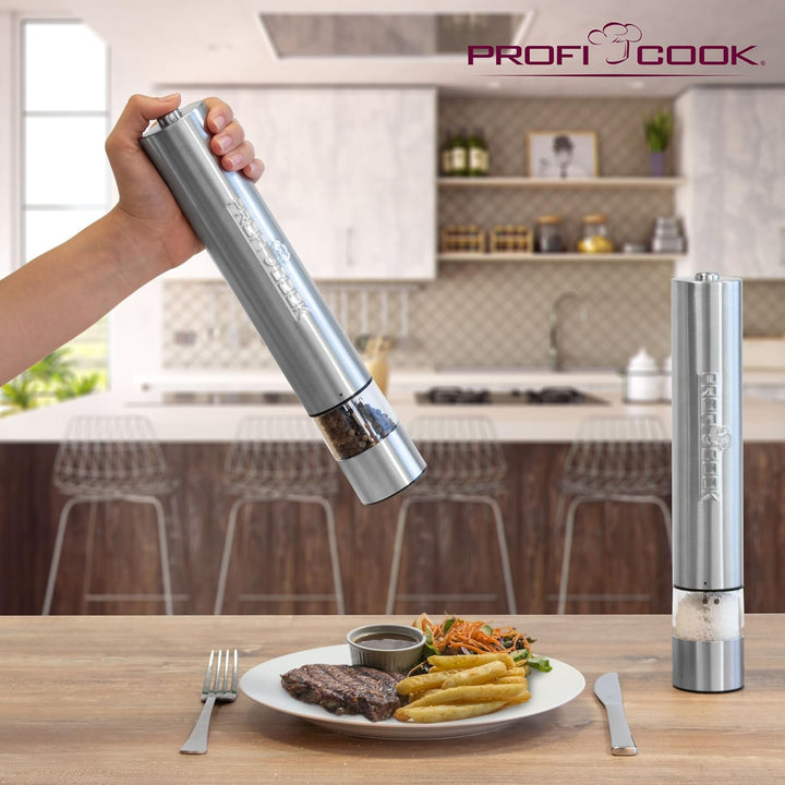 ProfiCook® Elektrische Pfeffer-und Salzmühle, inkl. Licht für eine optimale Dosierung, hochwertiges