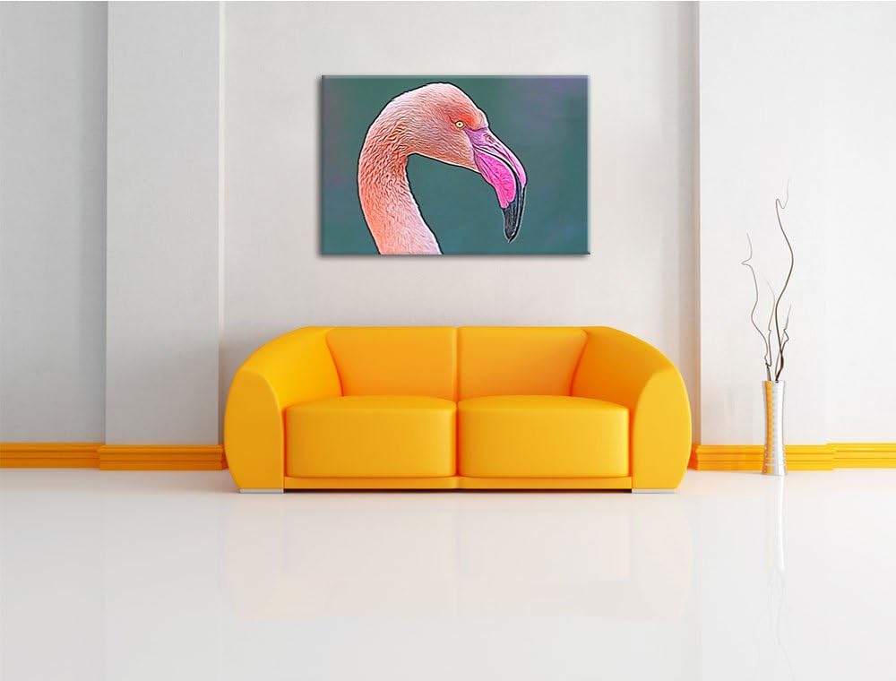 Flamingo im Seitenprofil Deluxe Format: 100x70 cm auf Leinwand, XXL riesige Bilder fertig gerahmt mi