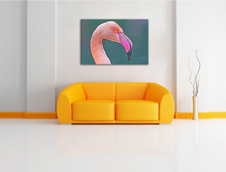 Flamingo im Seitenprofil Deluxe Format: 100x70 cm auf Leinwand, XXL riesige Bilder fertig gerahmt mi