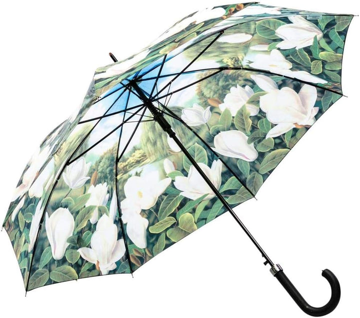 LUCKYWEATHER Regenschirm Stockschirm Damen Motiv Magnolien Auf-Automatik I Stockregenschirm gross un