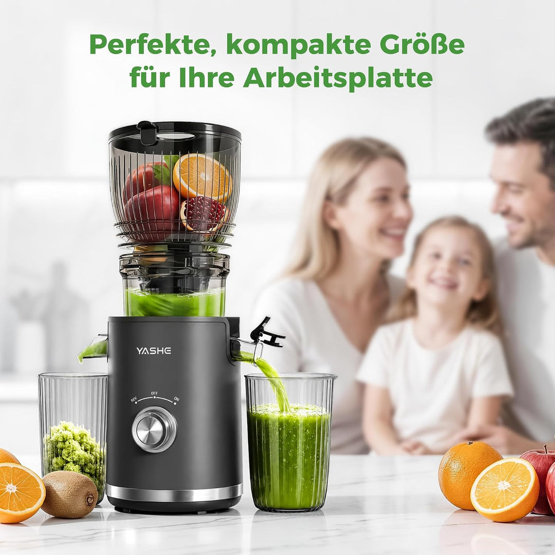 YASHE Entsafter, 300W Slow Juicer mit 148 mm Extra Grossem Einfüllschacht für ganze Früchte & Gemüse