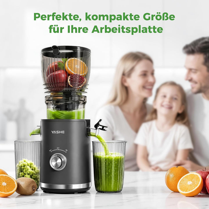 YASHE Entsafter, 300W Slow Juicer mit 148 mm Extra Grossem Einfüllschacht für ganze Früchte & Gemüse