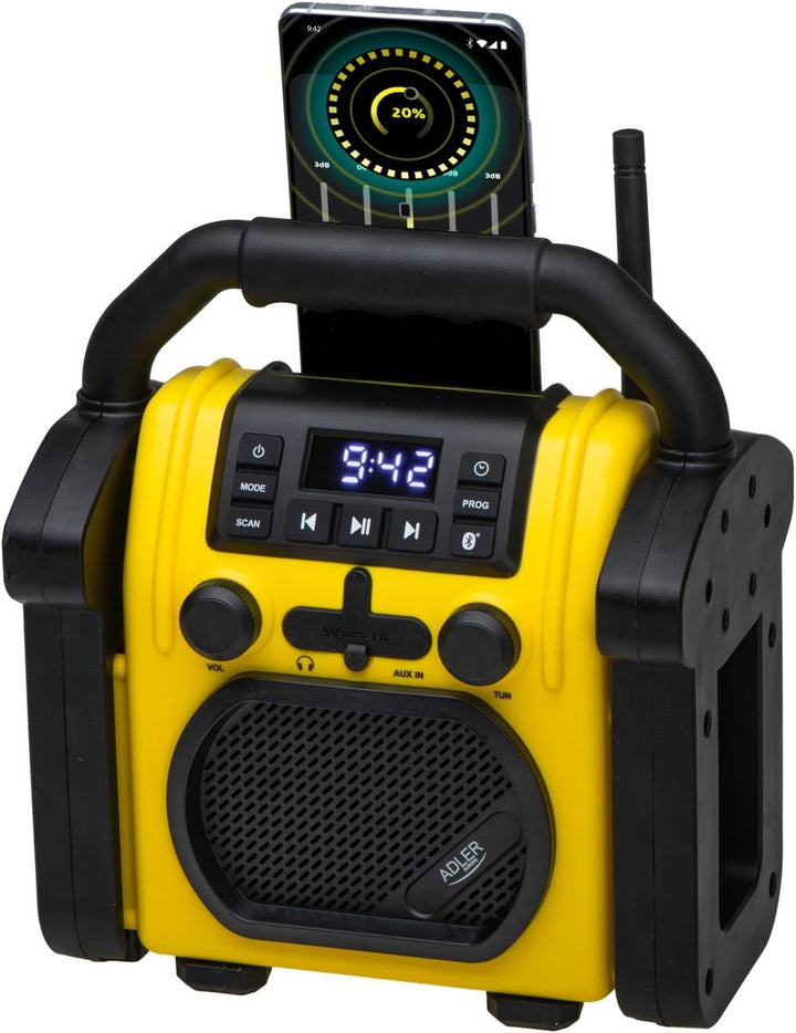Adler AD 1911 – Baustellenradio mit Bluetooth V 5.1, Dual Power (Batterie & Netz), IPX54 Staub-/Wass