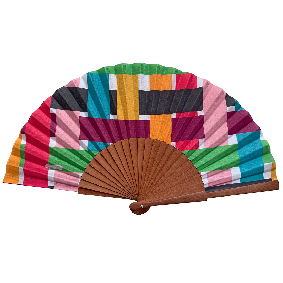 Spanischer Handfächer Celosía – Holz und Baumwolle – 23 cm – Jute-Hülle und -Bezug – Modeaccessoire