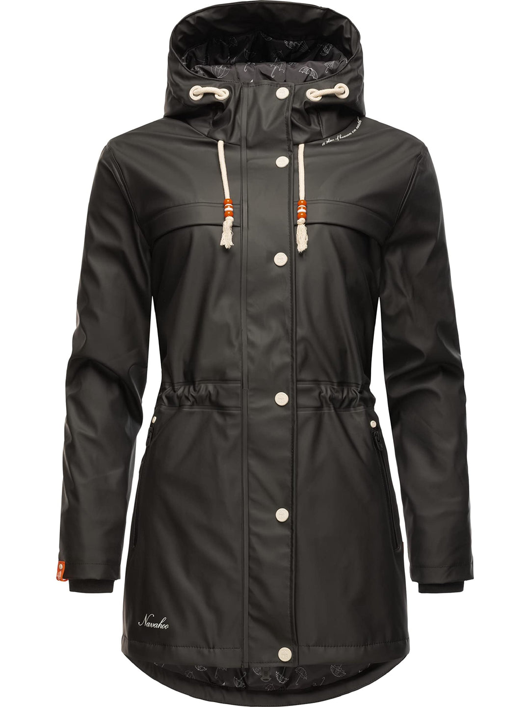 Navahoo Damen Übergangsjacke Regenmantel wasserdicht lang warm gefüttert mit Kapuze Rainy Forest XS-