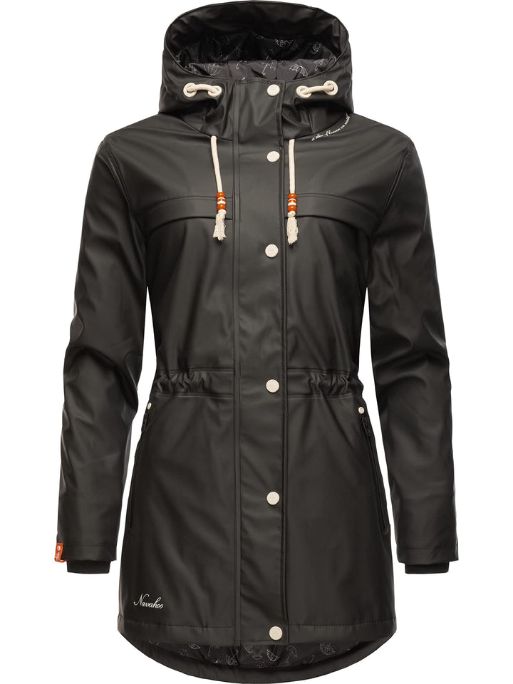 Navahoo Damen Übergangsjacke Regenmantel wasserdicht lang warm gefüttert mit Kapuze Rainy Forest XS-