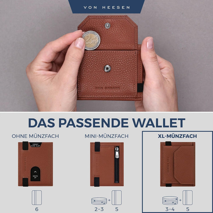 VON HEESEN Slim Wallet mit XL Münzfach &amp; RFID-Schutz - Leder Geldbeutel - Mini Geldbörse für Herren