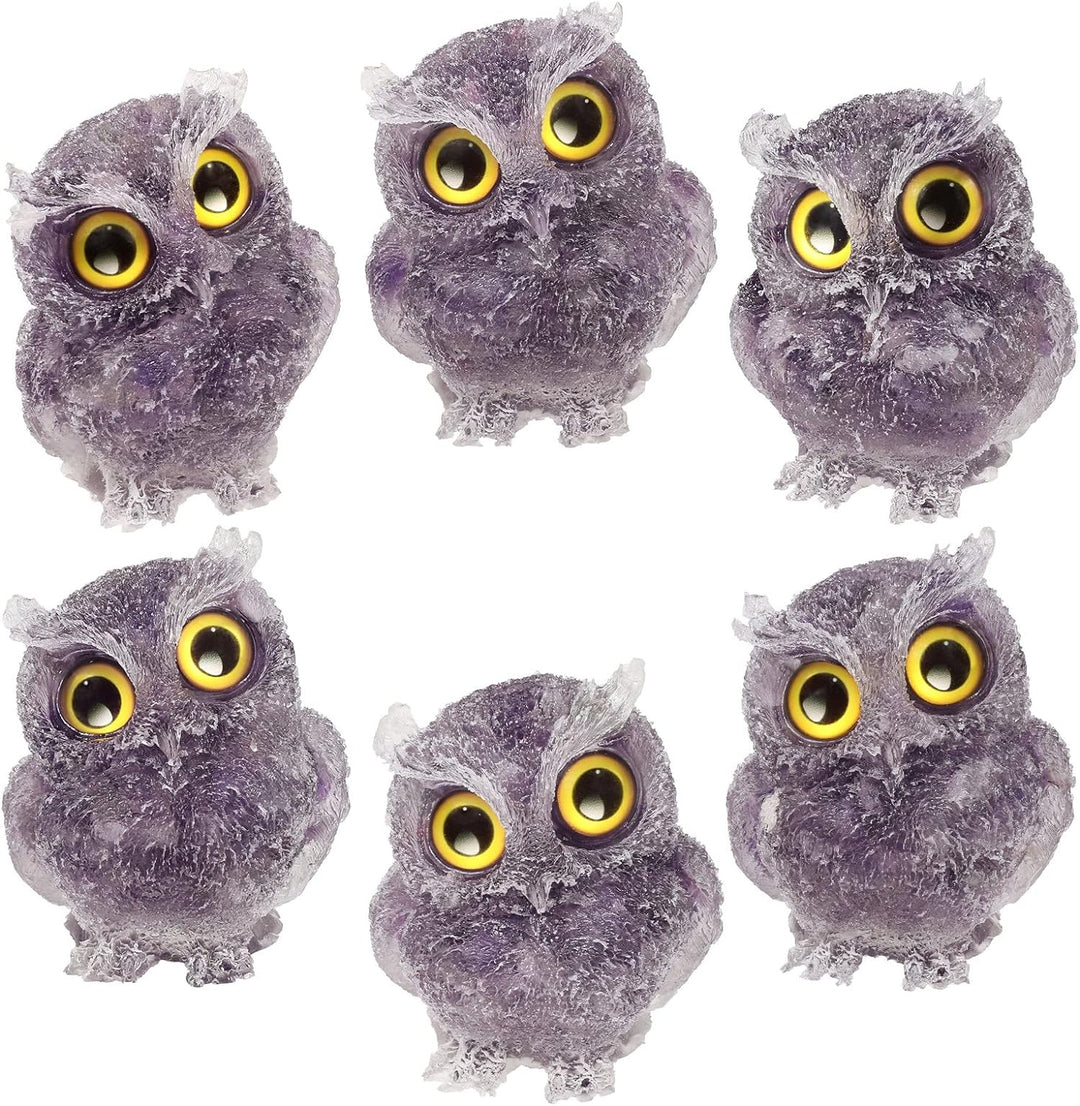 KYEYGWO Amethyst Nette Kristall Eule Figur Ornamente, Mini Stein Käuzchen Statuen Harz Tier Skulptur