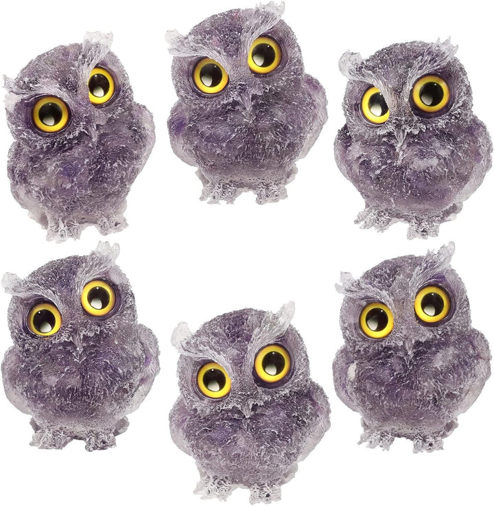 KYEYGWO Amethyst Nette Kristall Eule Figur Ornamente, Mini Stein Käuzchen Statuen Harz Tier Skulptur