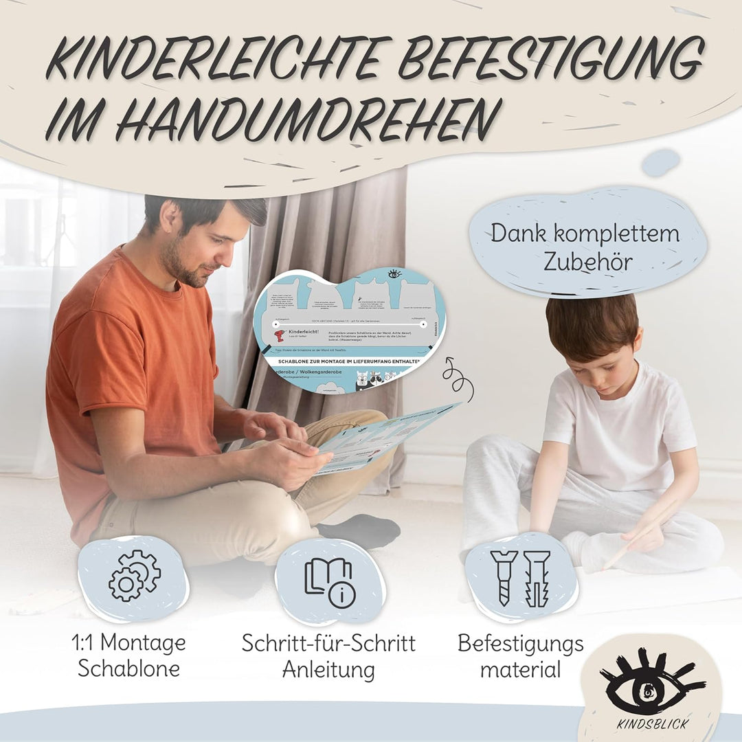 Rettungsautos Kindergarderobe in Bunt inkl. niedlichem A4 Poster - Kinder Garderobe Deko mit 4 Haken