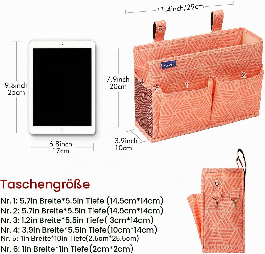 Surblue Bedside Caddy Hängebett Organizer Aufbewahrungstasche Tasche für Etagen-und Krankenhausbette