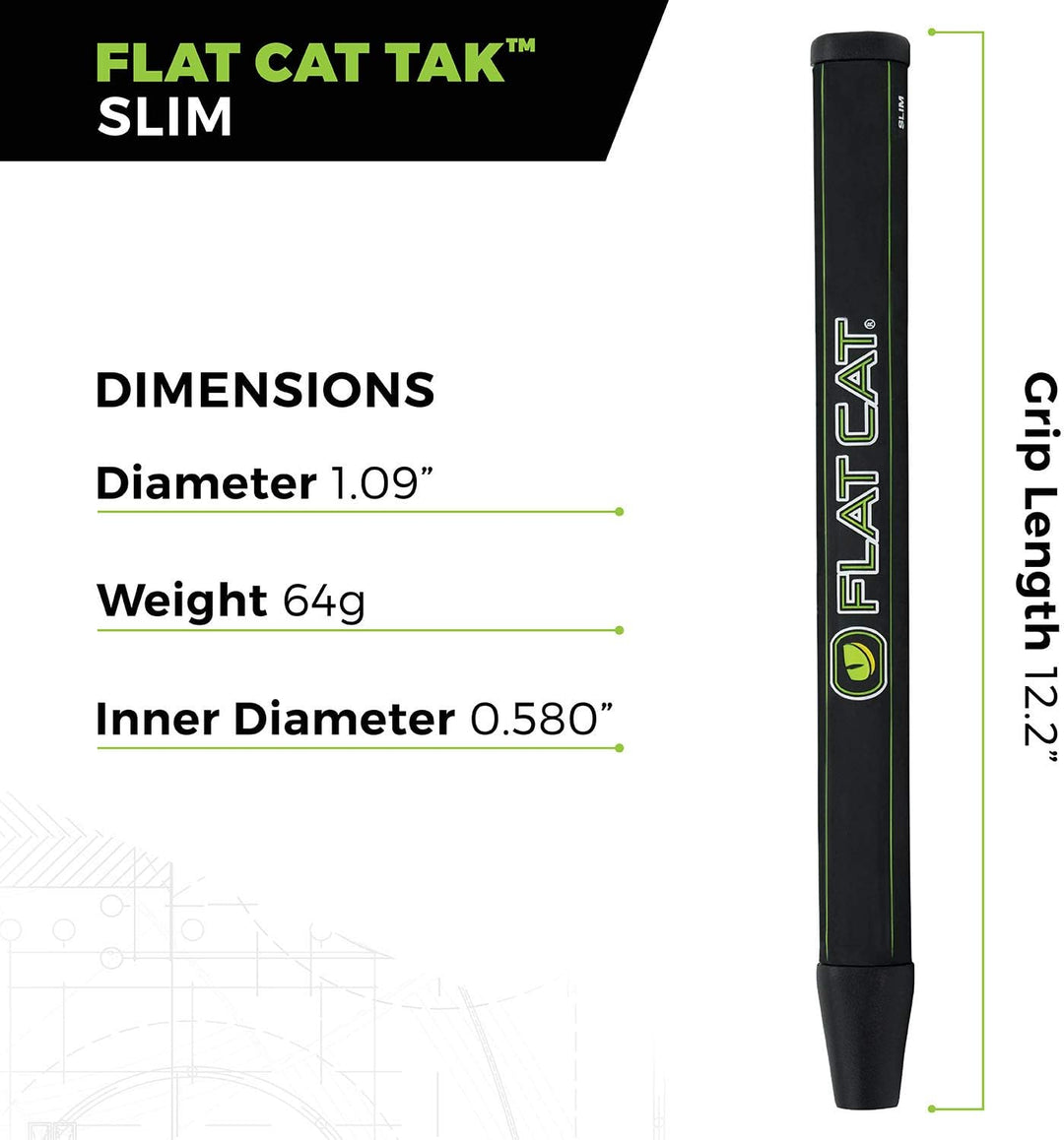 TAK Flat Cat Golf Putter Grip (Various Sizes) Schmal, Schmal