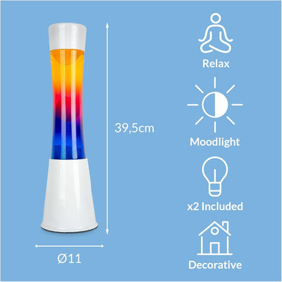 FISURA - Mehrfarbige Lavalampe. Weisser Sockel und Glas mit mehrfarbigem Farbverlaufseffekt. Lampe m