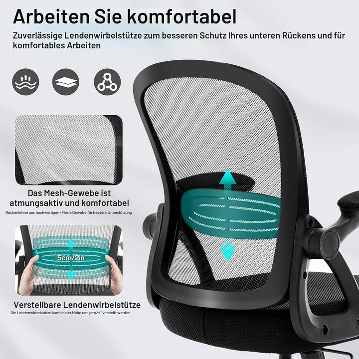 Fizzin Ergonomischer Bürostuhl Schwarz Schreibtischstuhl, 150 kg | Mesh Drehstuhl mit gepolsterten k