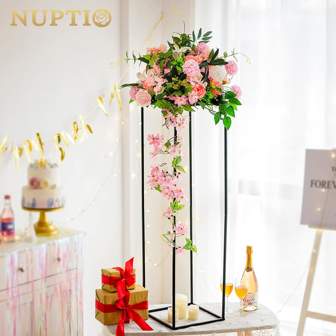 NUPTIO Schwarzer Metall Blumenständer Vase: 100cm Hoch, Einseitige Platte | 2 Stück, Geometrisches,