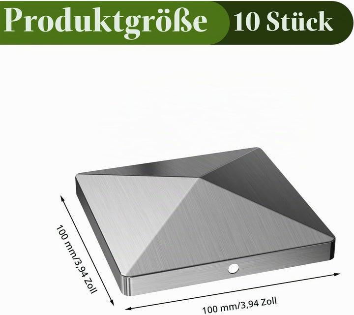 Pfostenkappen 10x10 cm, 10 Stück Edelstahl 304 Pfostenabdeckung, Pfostenkappe für Zaunpfosten und Ho