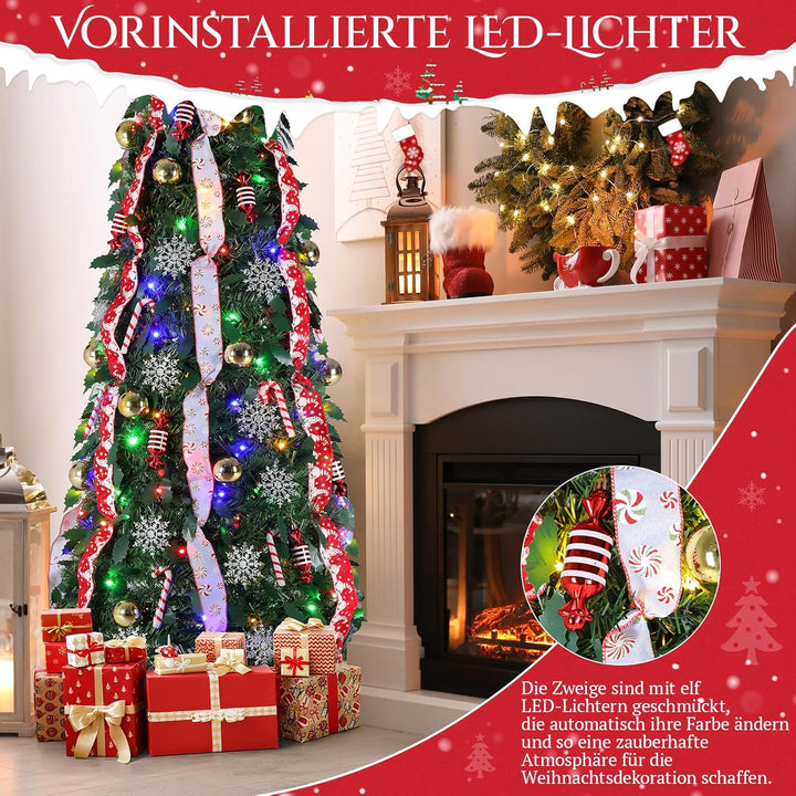 Clevich Pop Up Weihnachtsbaum 120 cm Dunkelgrün, Beleuchtet Christbaum mit 100 LED Lichtern,11 Beleu