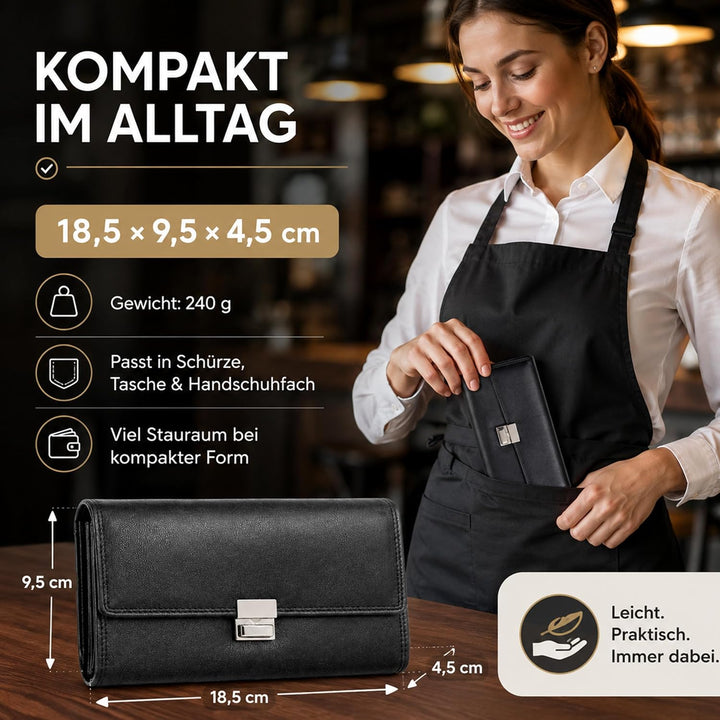 Echt Leder Kellner Geldbörse Profi Kellnerportemonnaie weich RFID | Kellnerbörse (18,5 x 9,5 x 4,5cm