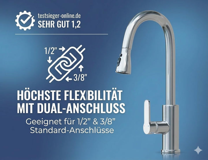 Küchenarmatur – 360° Wasserhahn Küche mit ausziehbarer Brause, Edelstahl Spültischarmatur Hochdruck,