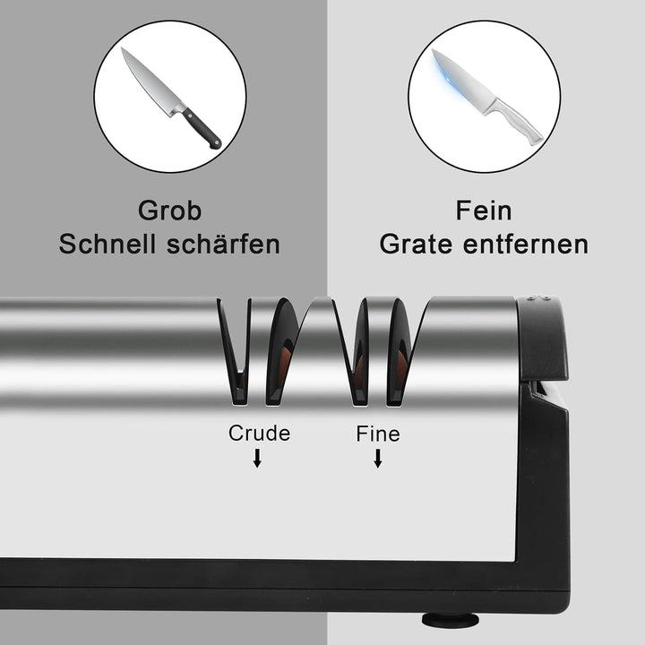 Messerschärfer Elektrisch aus Edelstahl, Elektrischer Messerschärfer Profi, Ergonomisch Messer Schär
