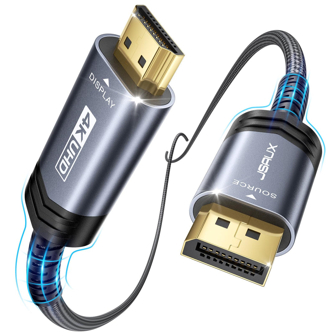 JSAUX 4K DisplayPort to HDMI Cable 3M, 4K@30Hz/2K@60/1080P@120 Unidirectional [Gold-Plated, Braided,