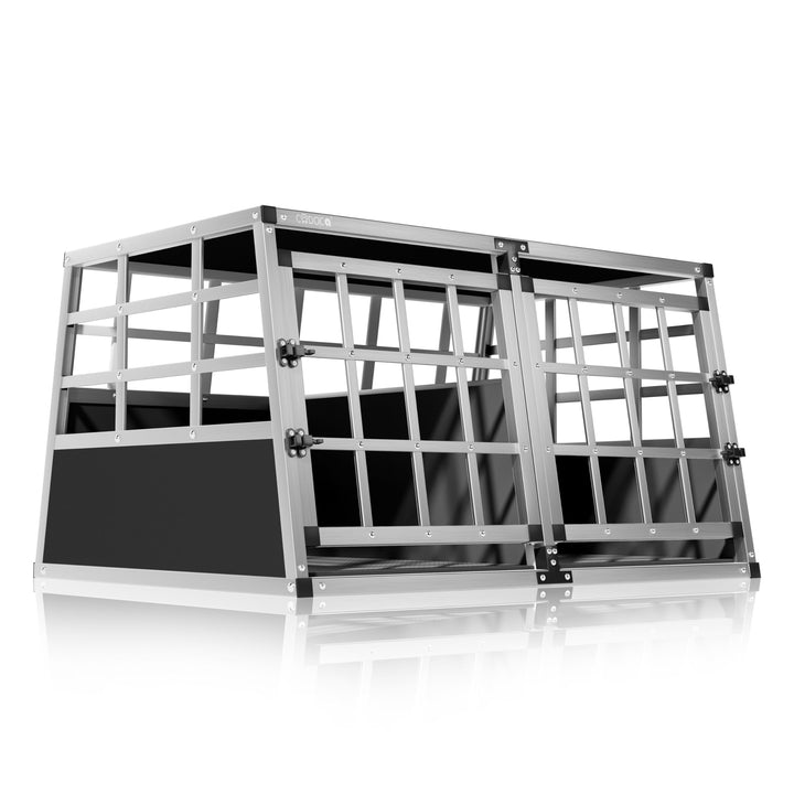 CADOCA® Hundetransportbox Aluminium Hundebox Kofferraum robust verschliessbar trapezförmig XL 89x70x