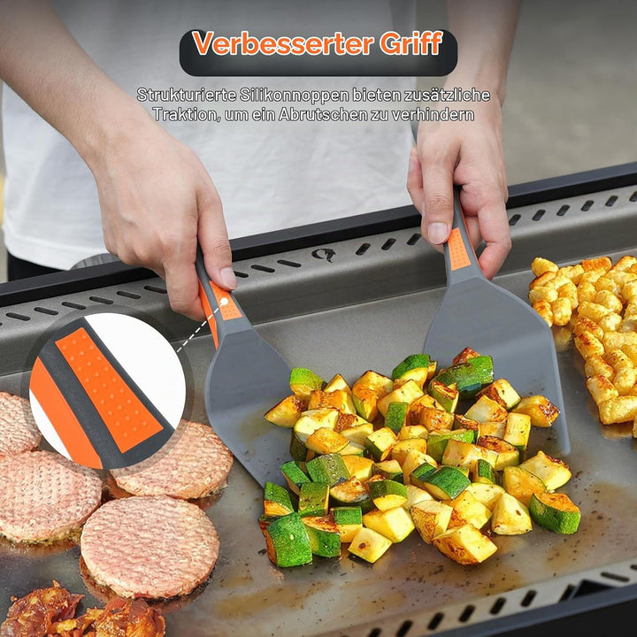 Onlyfire 4 Grillbesteck Set, Plancha Spachtel Set Enthält 2 Grillspachtel, Grillschaufel und Grillza
