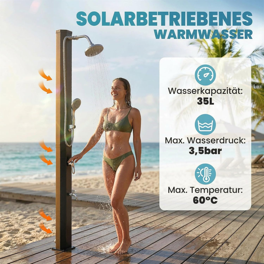 Outsunny Solardusche 35L Gartendusche mit Frostschutz schwenkbarem Regenduschkopf Wasserhahn, Garten