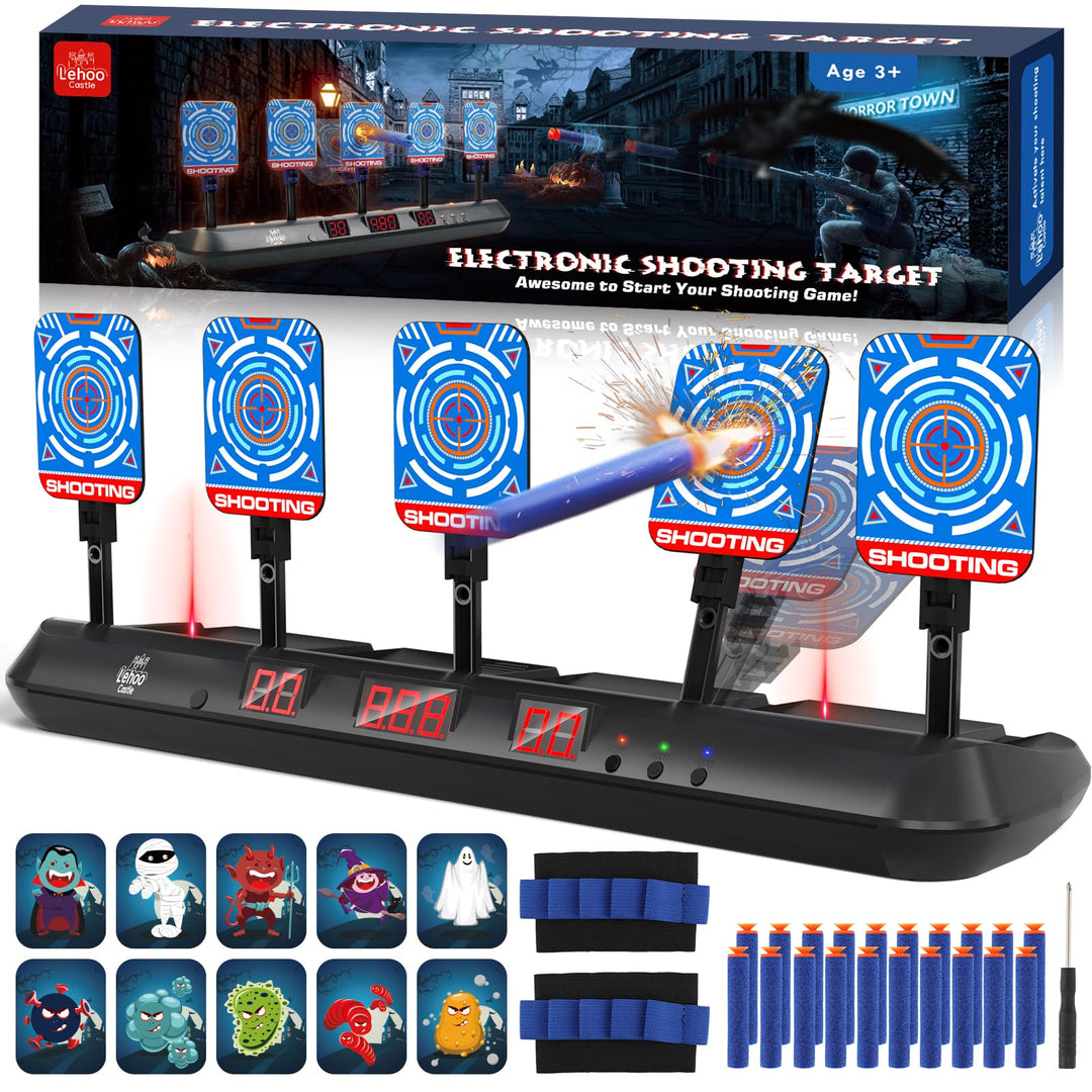 Lehoo Castle Zielscheibe für Nerf, 5 Ziele Zielscheibe Elektrisch mit Licht und Sounds, Auto-Reset E