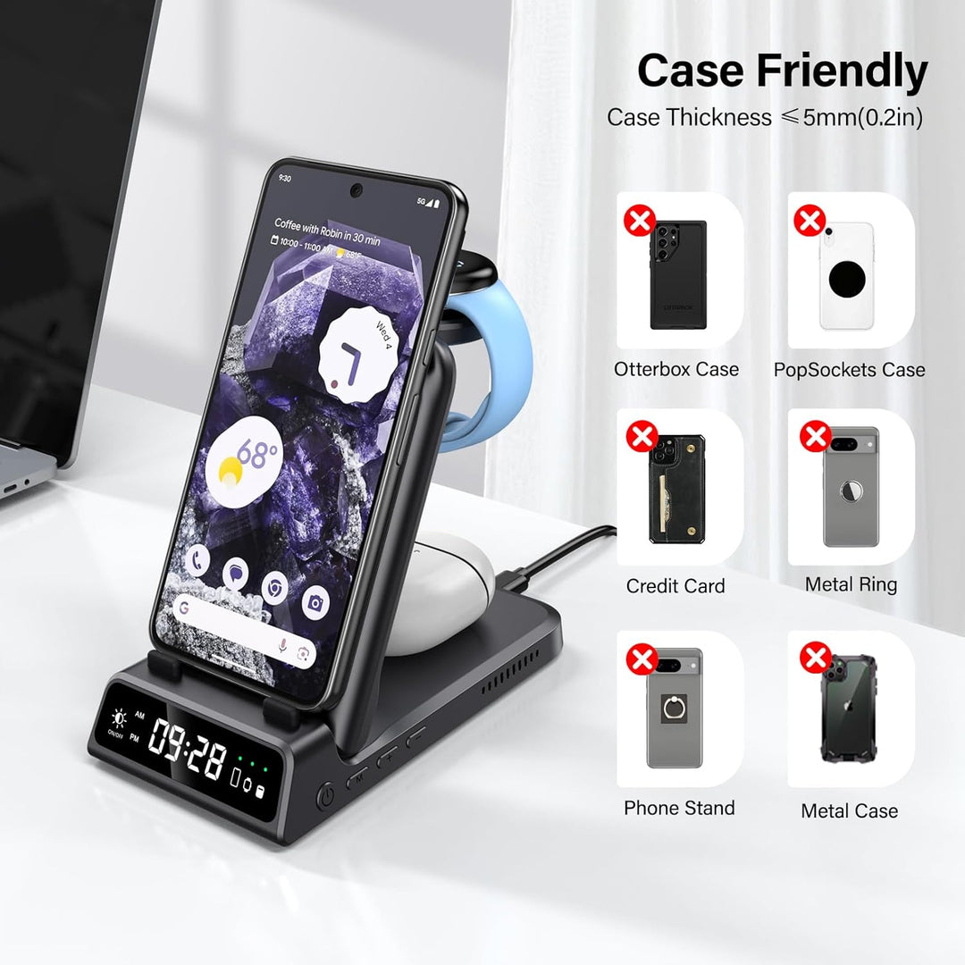Induktive Ladestation für Google Pixel Watch 3/2, 3 in 1 Kabellose Ladegerät für Google Pixel 9a/9/8