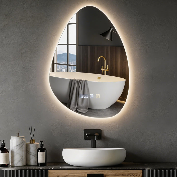 500 * 700mm Spiegel mit Beleuchtung, Asymmetrischer Badspiegel mit Beleuchtung, LED badezimmerspiege