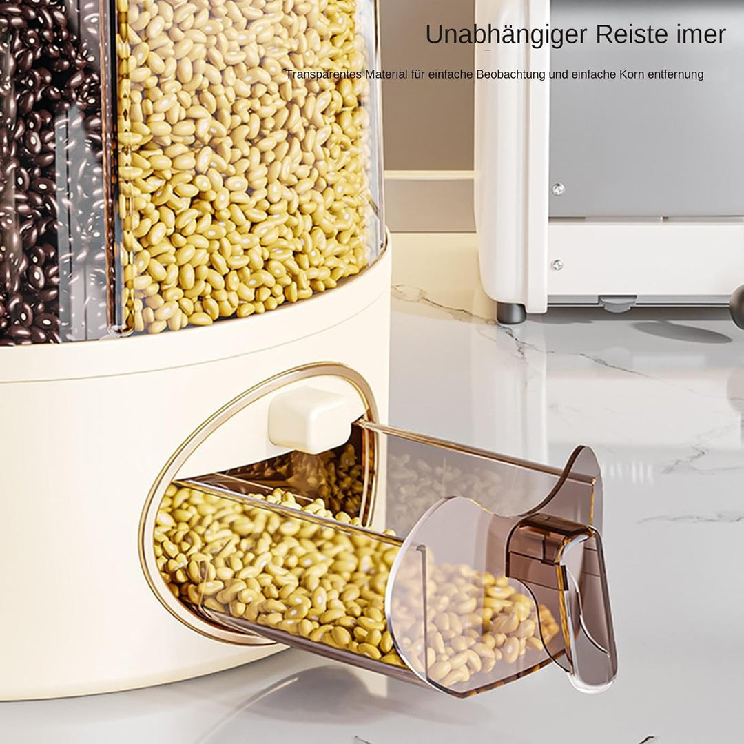 Generisch Rotating Rice Bucket, Click Output Food Dispenser, Adorable 6 Grid Rotatings Rice Storage