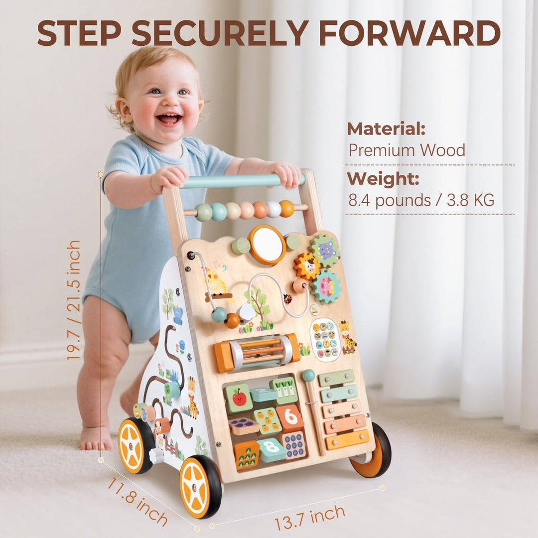 Lauflernwagen aus Holz für Mädchen und Jungen, Montessori-Aktivitätszentrum für Babys, einstellbare