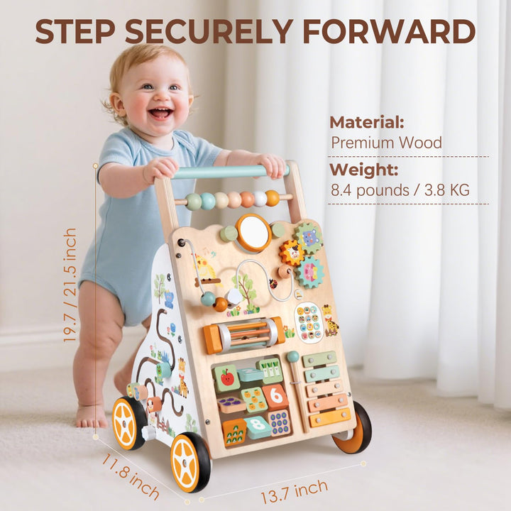 Lauflernwagen aus Holz für Mädchen und Jungen, Montessori-Aktivitätszentrum für Babys, einstellbare