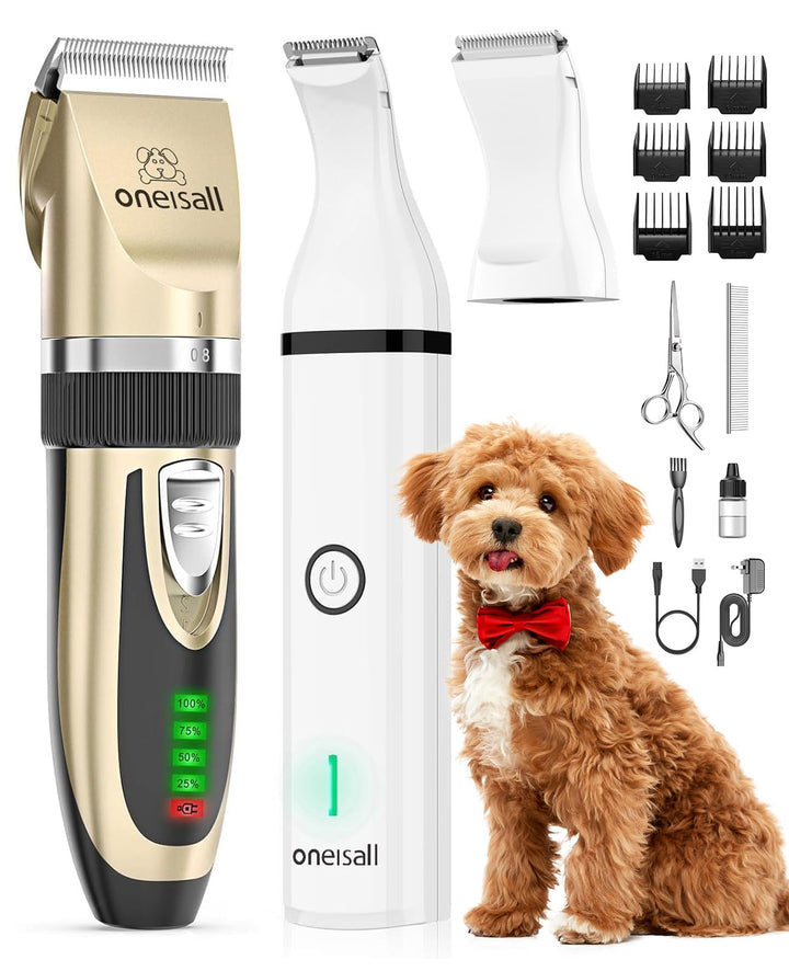 oneisall Hundeschermaschine und Hundepfoten Trimmer Set Leise 2-in-1 Katze Tierhaarschneidemaschine
