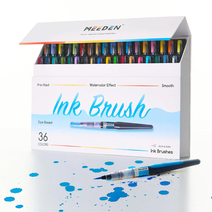 MEEDEN Dye Aquarellpinsel Set mit Tinte: 36 farbstoffbasierte Tinte im Pinselstift mit 24 Grundfarbe