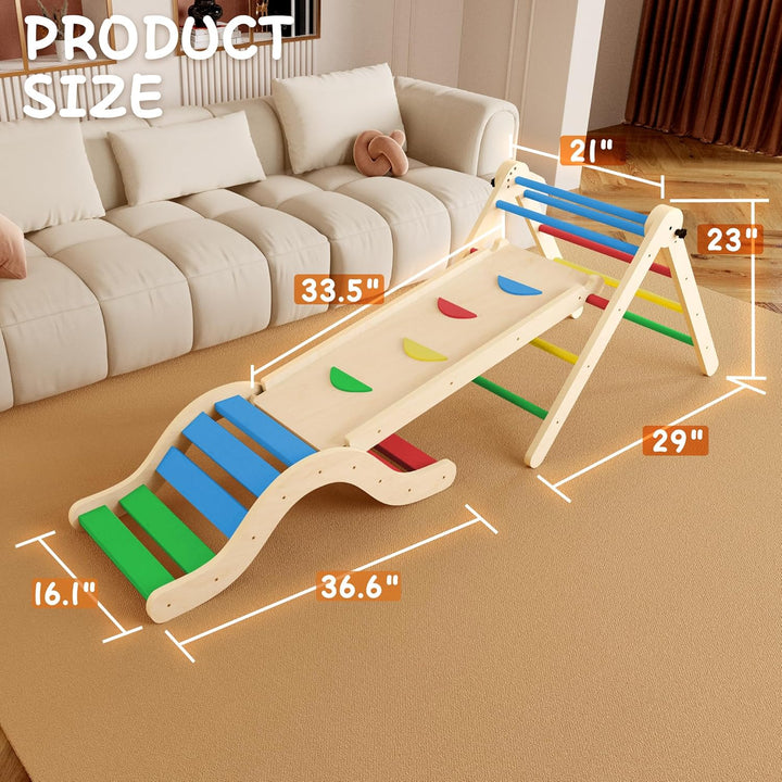 Montessori Indoor Spielset: 7-in-1 Klettergerüst mit Rutsche, Bogen & Matte für Kleinkinder und Kind