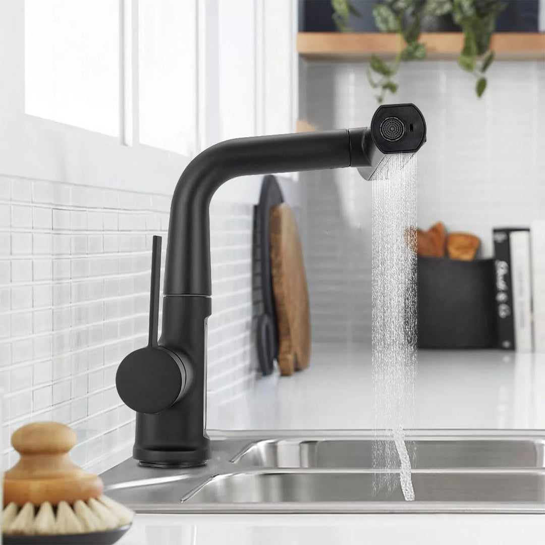 Wasserhahn Küche Schwarz, Küchenarmatur Ausziehbar,digtale Anzeige, Spültischarmatur mit Brause Drei