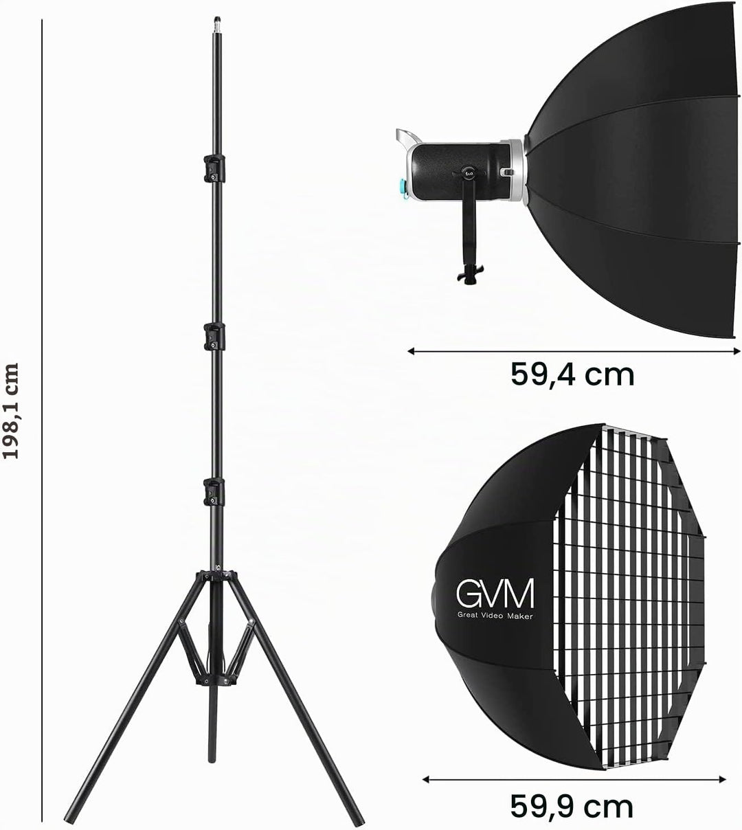 GVM 300W LED Videoleuchte mit Softbox, CRI97 dimmbare 2700K-7500K LED Studiolicht, LED Fotografie Da