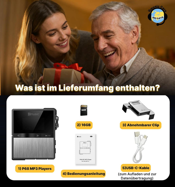 Hmusic P68 HiFi-MP3-Player mit Clip, verlustfreier DSD-Musik-Player mit hoher Auflösung, Bluetooth,