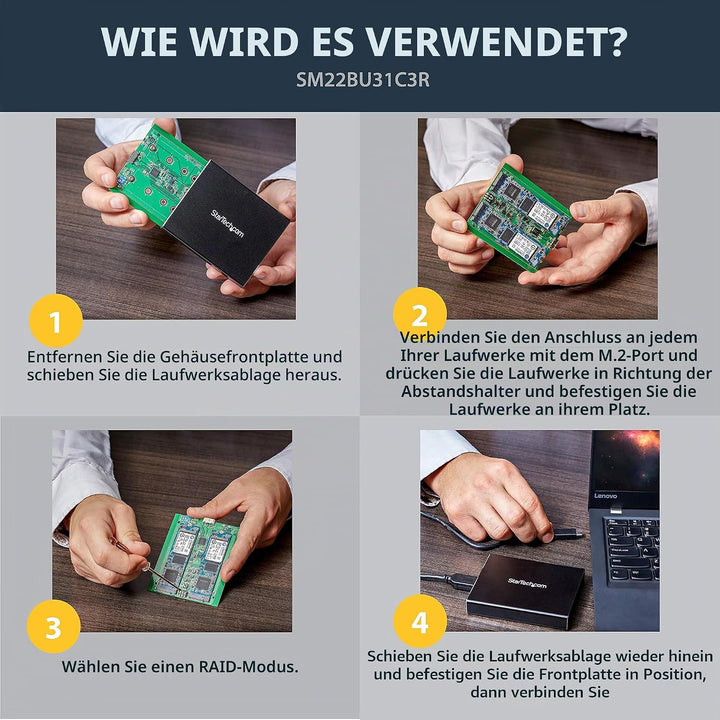StarTech.com SSD Festplattengehäuse für zwei M.2 Festplatten - USB 3.1 Type C - USB C Kabel - USB 3.