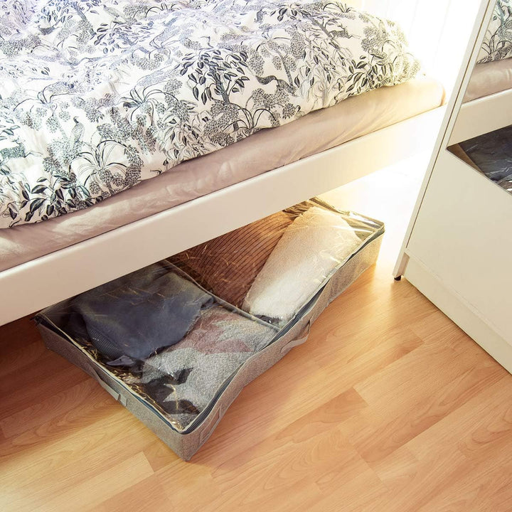 Navaris 2X Unterbettkommode Stoff 91x50x14cm - Unterbett Aufbewahrung mit Sichtfenster gross flach -